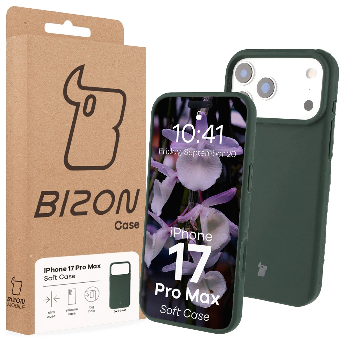 Front of the Bison Case box with a dedicated label for Apple iPhone 17 Pro Max
