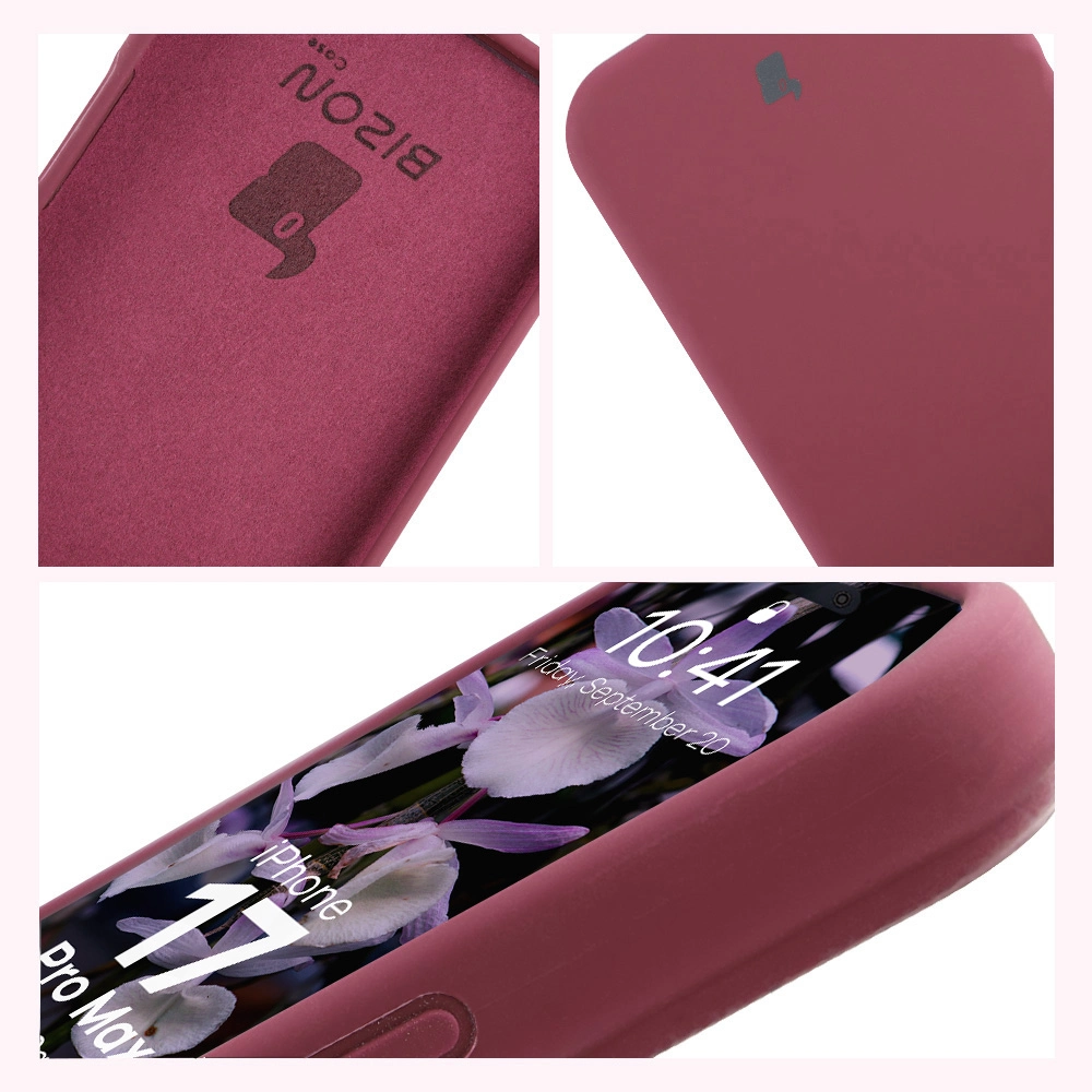 Konstrukcja etui Bizon Soft Case: zintegrowane osłony, podwyższone krawędzie i wyściółka z mikrofibry do Apple iPhone 17 Pro Max