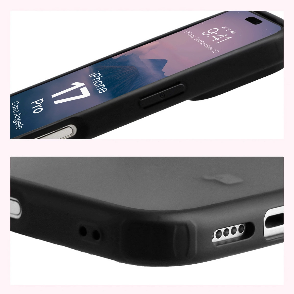 Colțuri întărite și margini ridicate ale ecranului în etui Bizon Case Angelo pentru Apple iPhone 17 Pro
