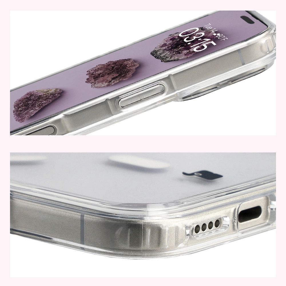 Reinforced corners and raised screen rims in the Bizon Case CrystalO for Apple iPhone 17 Pro