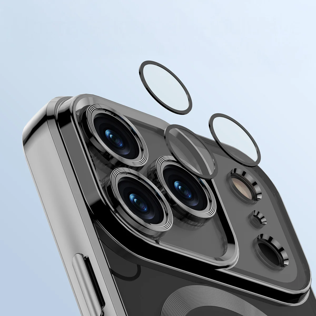 Metallic frame, raised edges, and integrated covers in Bizon Case GuardO for Apple iPhone 17 Pro