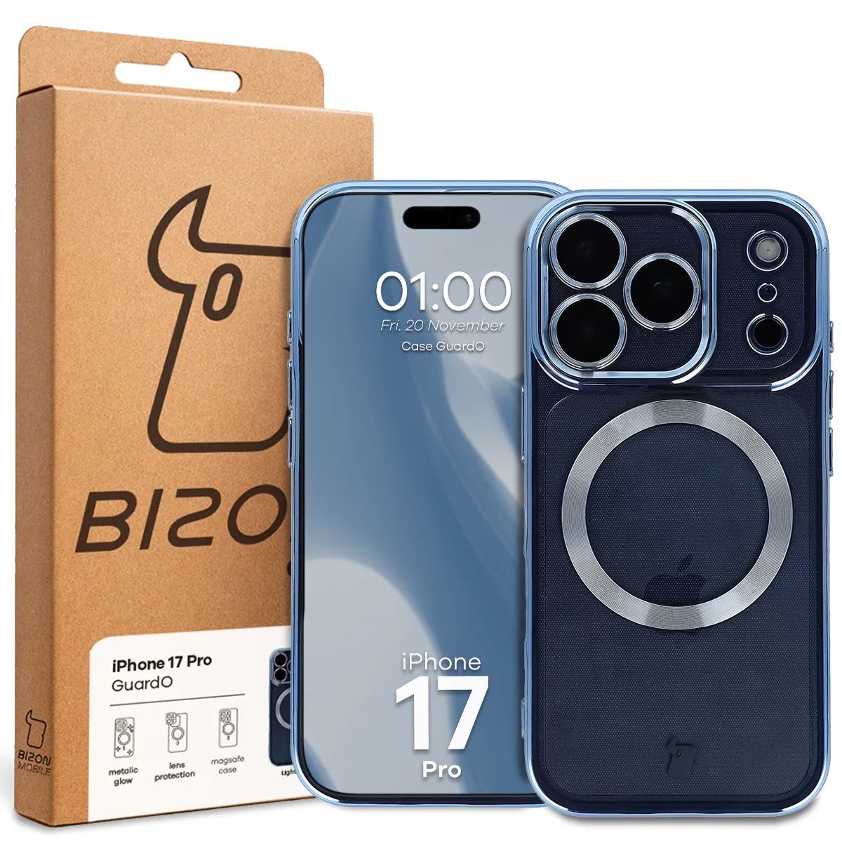 Front of the Bizon Case box with a dedicated label for Apple iPhone 17 Pro