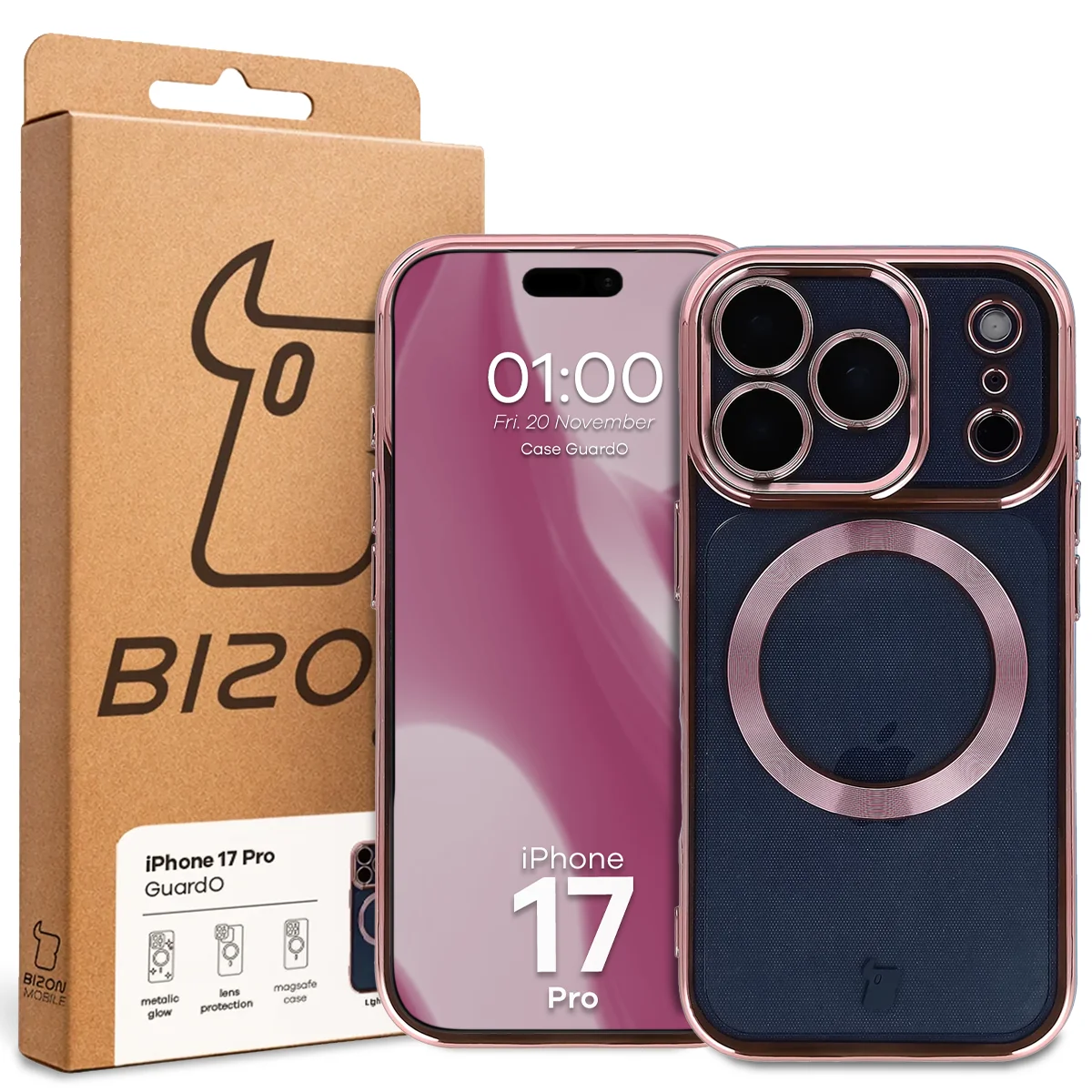 Front of the Bizon Case box with a dedicated label for Apple iPhone 17 Pro