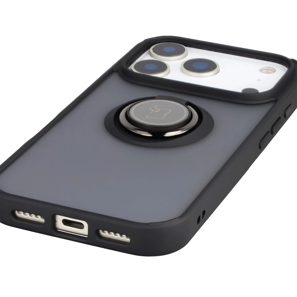 Precyzyjne wycięcia, zintegrowane osłony oraz wycięcie na smyczkę w etui Bizon Case Hybrid Ring do Apple iPhone 17 Pro