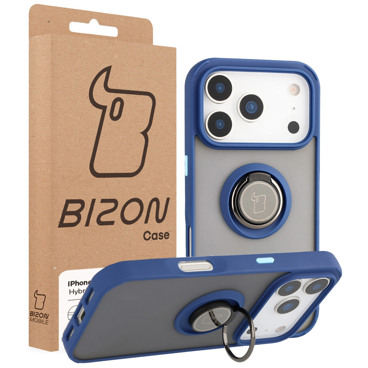 Przód pudełka Bizon Case z dedykowaną etykietą do Apple iPhone 17 Pro