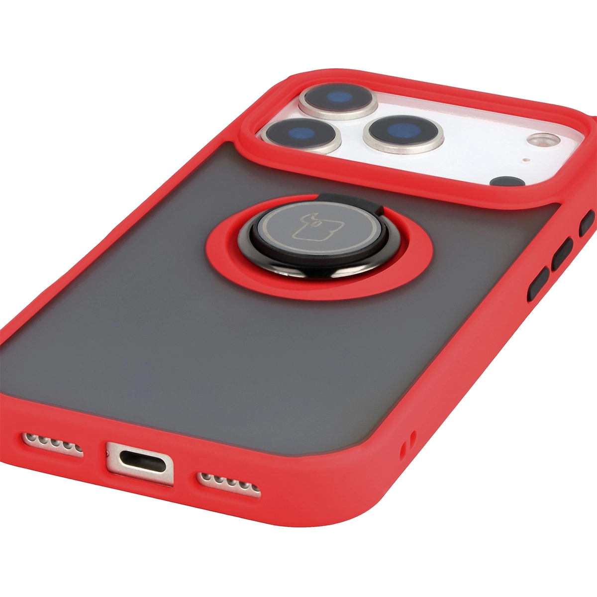 Precyzyjne wycięcia, zintegrowane osłony oraz wycięcie na smyczkę w etui Bizon Case Hybrid Ring do Apple iPhone 17 Pro