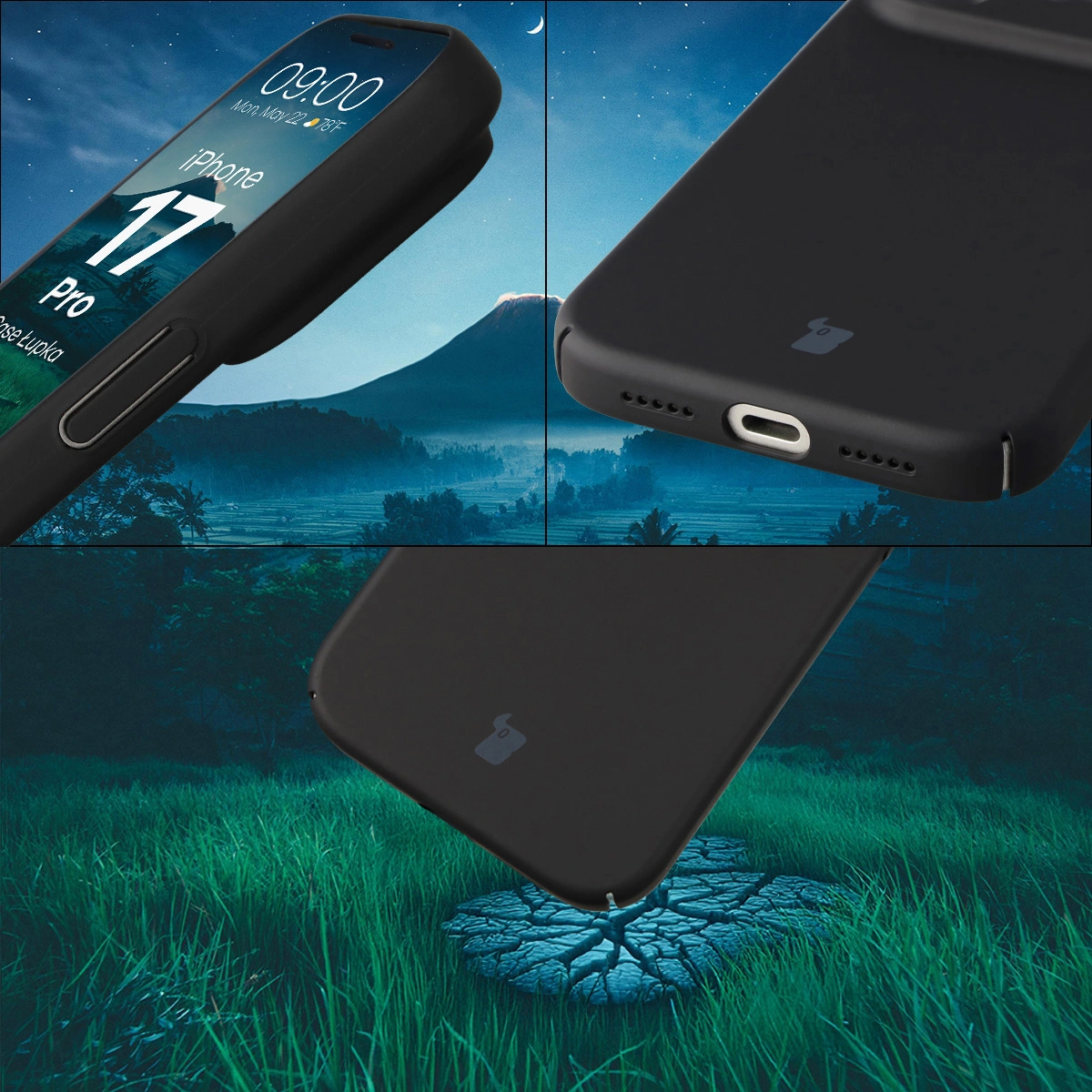 Integrated button covers, cutouts, and hard material of the Bizon Case Łupka for Apple iPhone 17 Pro