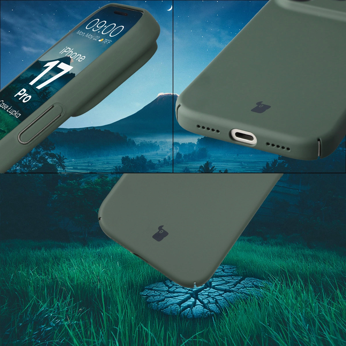 Protecții integrate pentru butoane, decupaje și material dur al etui-ului Bizon Case Łupka pentru Apple iPhone 17 Pro
