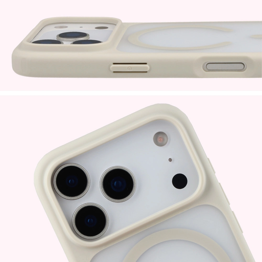 Pełne wycięcie i podwyższone krawędzie aparatu w etui Bizon Case MatteO do Apple iPhone 17 Pro