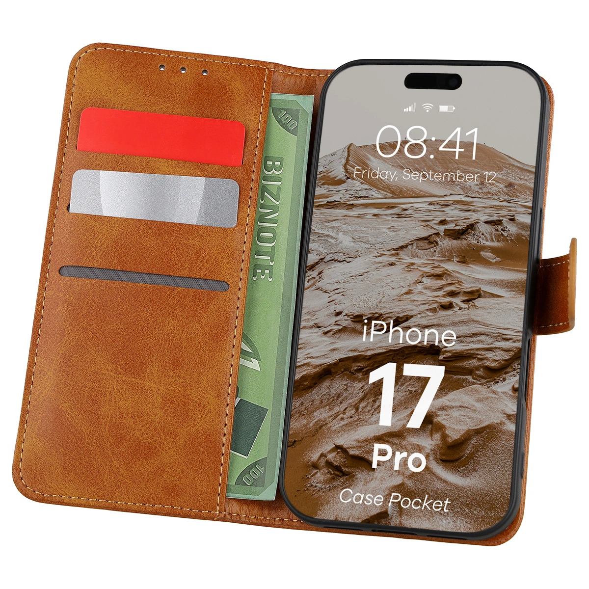 Etui cu clapetă cu loc pentru carduri Bizon Case Pocket pentru Apple iPhone 17 Pro