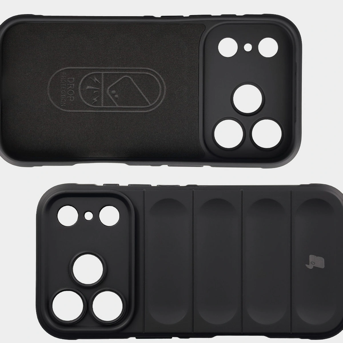 Wyściółka z mikrofibry, wyżłobienia na pleckach i wzmocnione narożniki w etui Bizon Case Tur do Apple iPhone 17 Pro