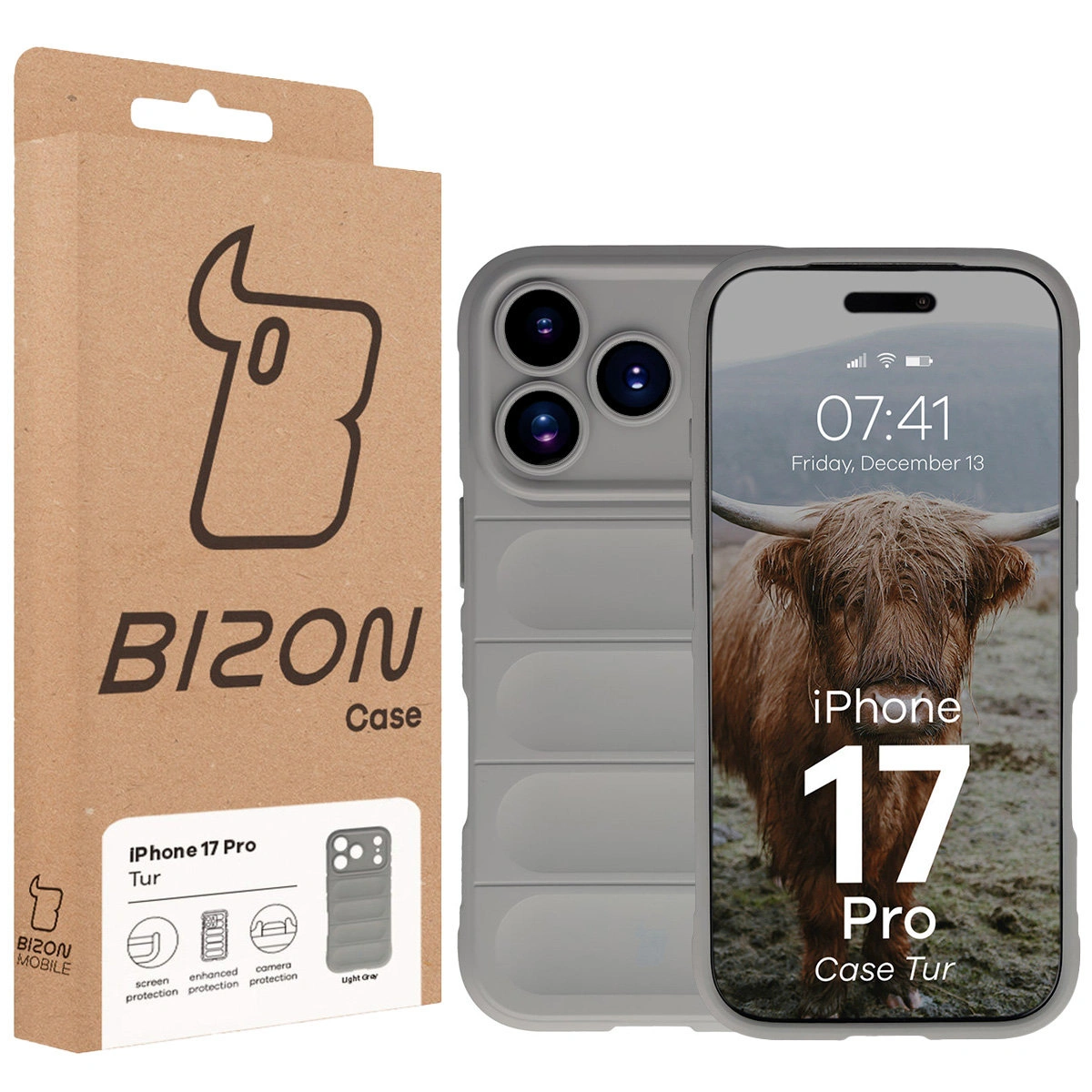 Front of the Bison Case box with a dedicated label for Apple iPhone 17 Pro