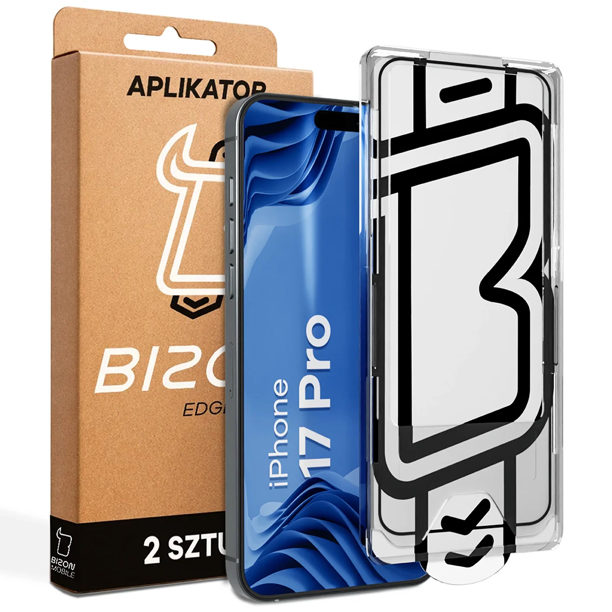 Sticlă cu aplicator Bizon Glass Aplicator Edge pentru Apple iPhone 17 Pro