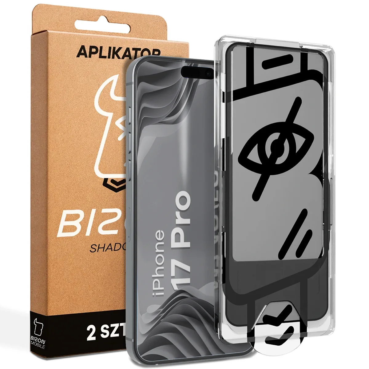 Privacy glass with applicator Bizon Glass Applicator Shadow for Apple iPhone 17 Pro