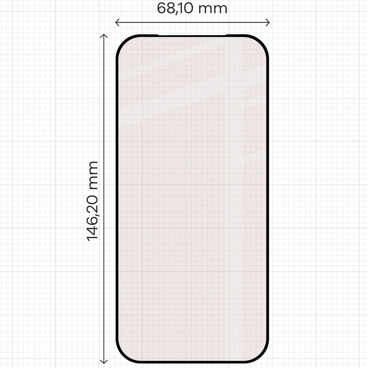Measuring tape with dimensions of the matte glass Bizon Glass Matte Duo for Apple iPhone 17 Pro