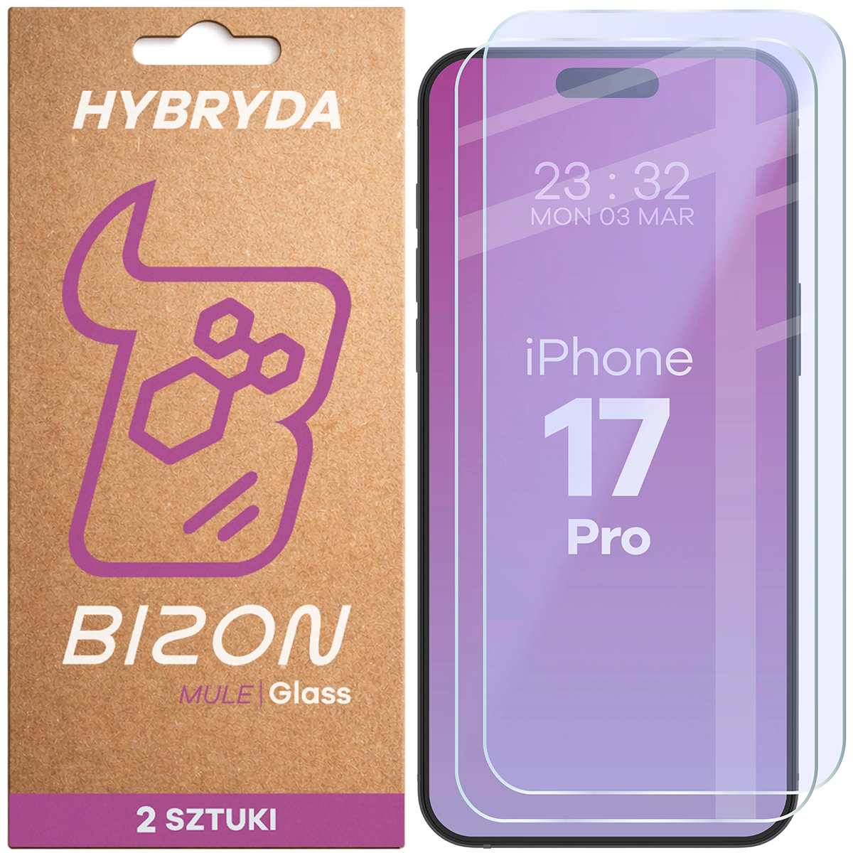 Elastyczne szkło hybrydowe Bizon Glass Mule Duo do Apple iPhone 17 Pro, 2 sztuki