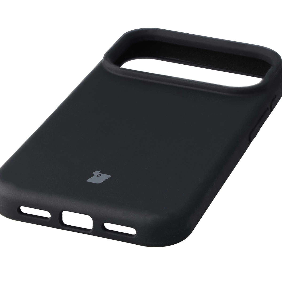 Zbliżenie na precyzyjne wycięcia i możliwość ładowania indukcyjnego w etui Bizon Soft Case do Apple iPhone 17 Pro