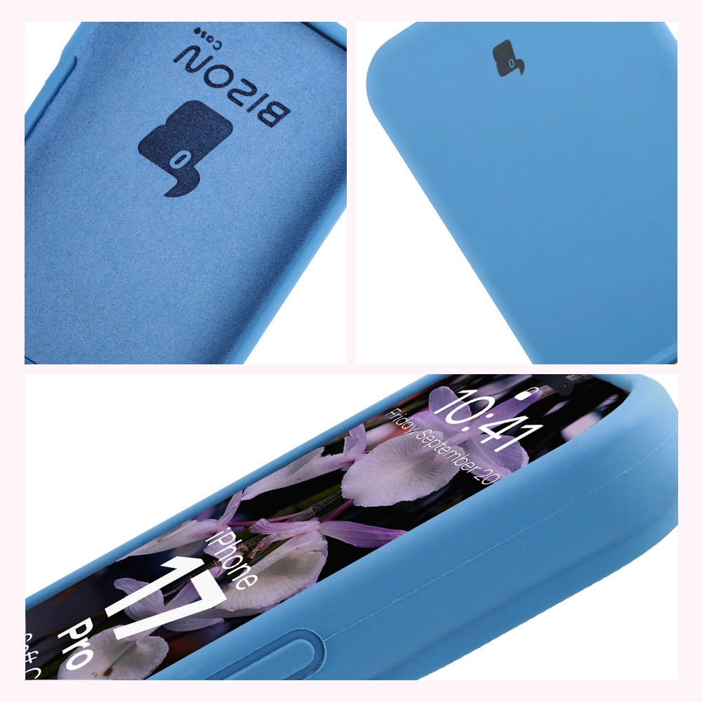 Konstrukcja etui Bizon Soft Case: zintegrowane osłony, podwyższone krawędzie i wyściółka z mikrofibry do Apple iPhone 17 Pro