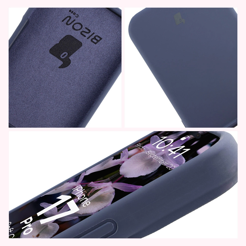 Konstrukcja etui Bizon Soft Case: zintegrowane osłony, podwyższone krawędzie i wyściółka z mikrofibry do Apple iPhone 17 Pro