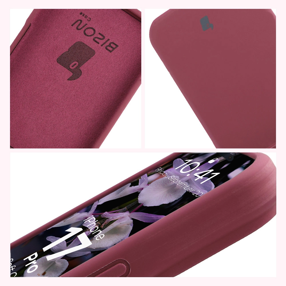 Konstrukcja etui Bizon Soft Case: zintegrowane osłony, podwyższone krawędzie i wyściółka z mikrofibry do Apple iPhone 17 Pro