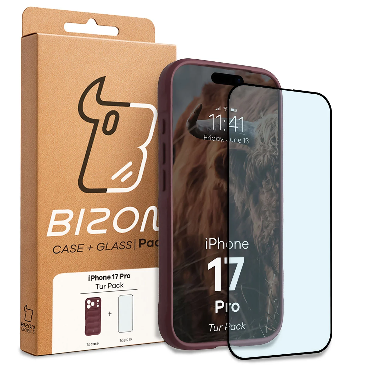 Front of the Bison Tur Pack box with a dedicated label for Apple iPhone 17 Pro