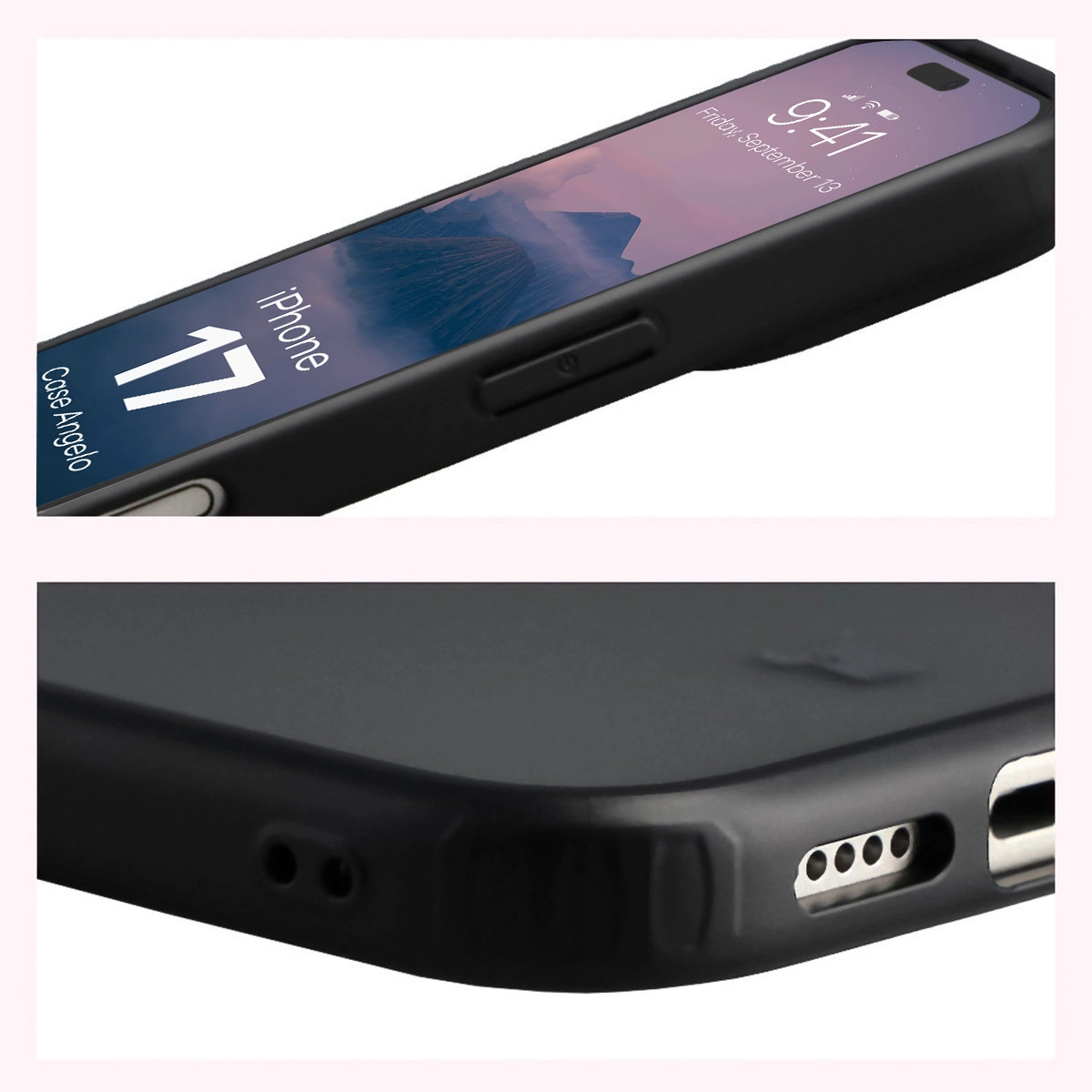 Colțuri întărite și margini ridicate ale ecranului în etui Bizon Case Angelo pentru Apple iPhone 17
