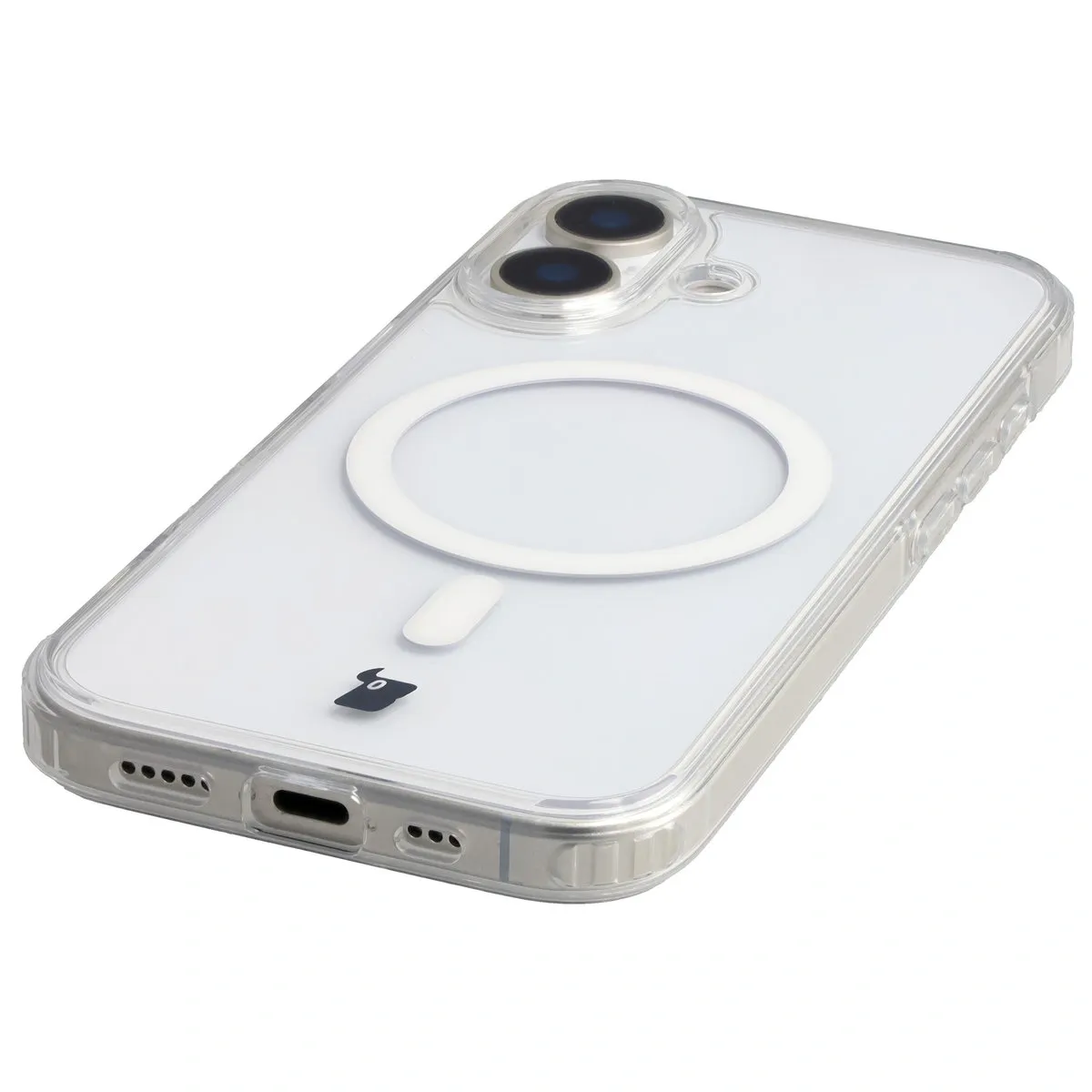 Integrated buttons, cutouts, and hybrid material in the Bizon Case CrystalO for Apple iPhone 17