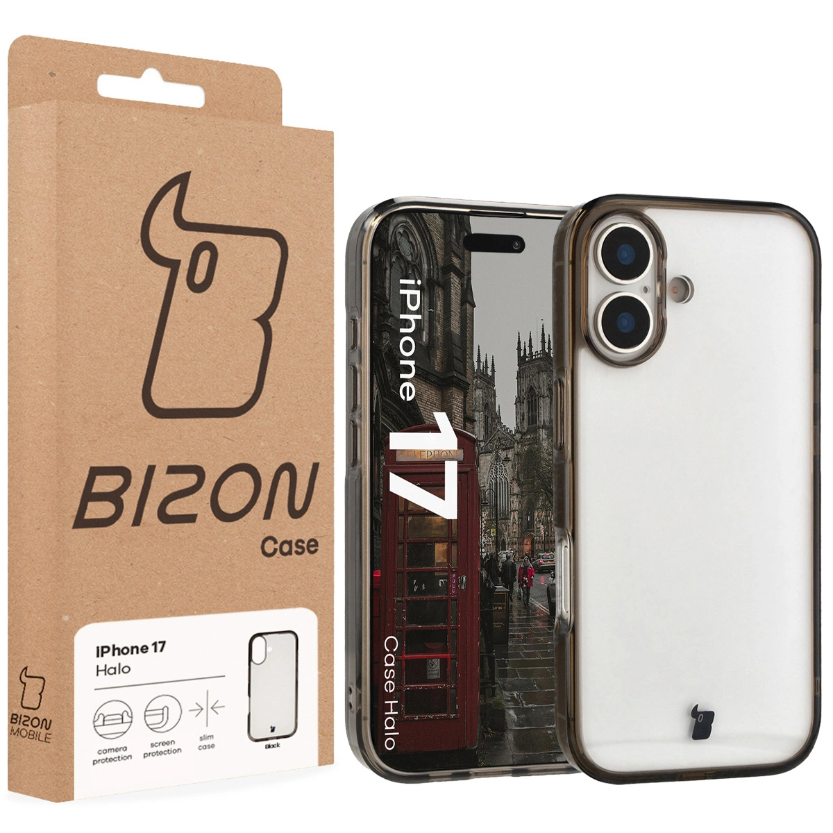 Front of the Bison Case box with a dedicated label for Apple iPhone 17