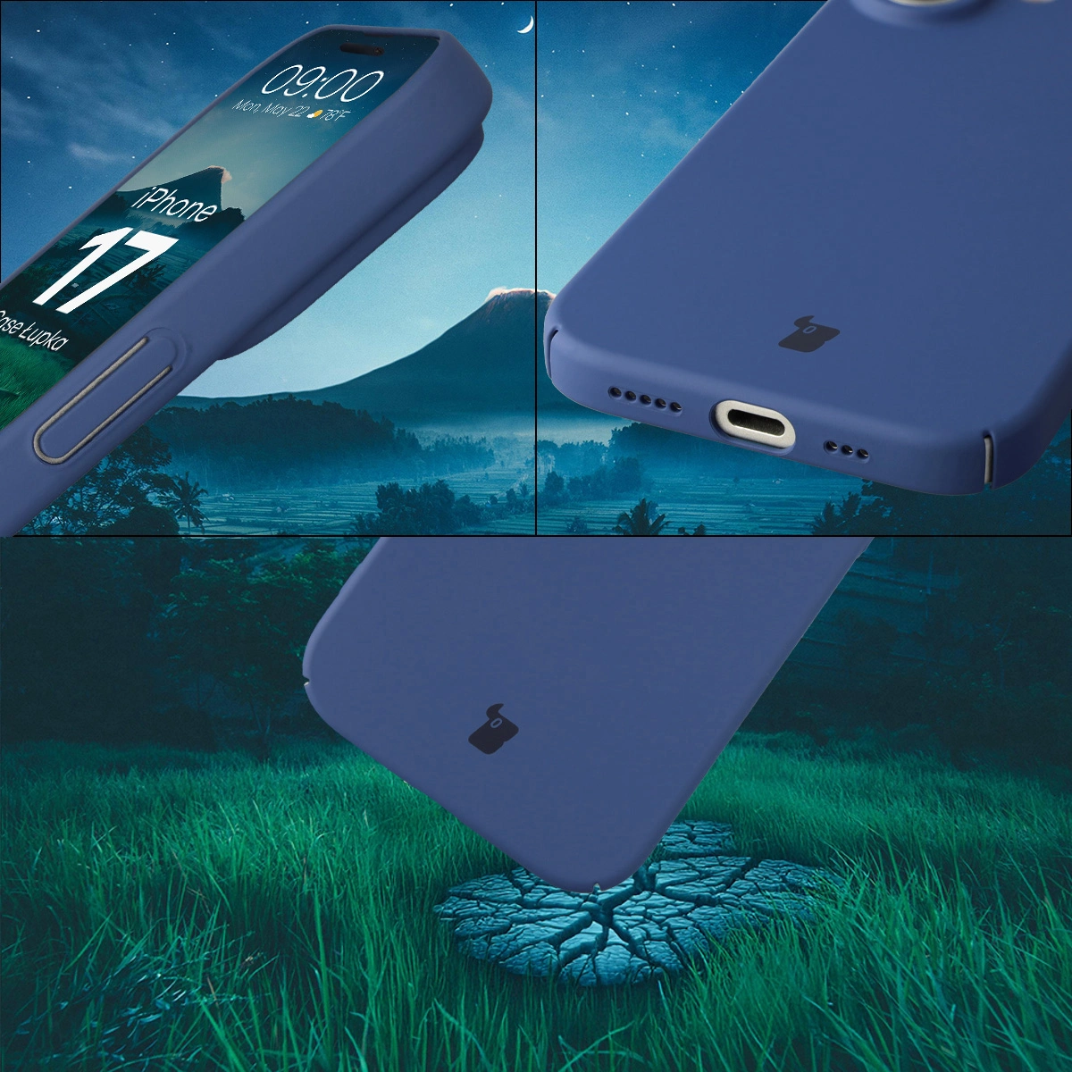 Capacele integrate pentru butoane, decupaje și materialul rigid al etui-ului Bizon Case Łupka pentru Apple iPhone 17
