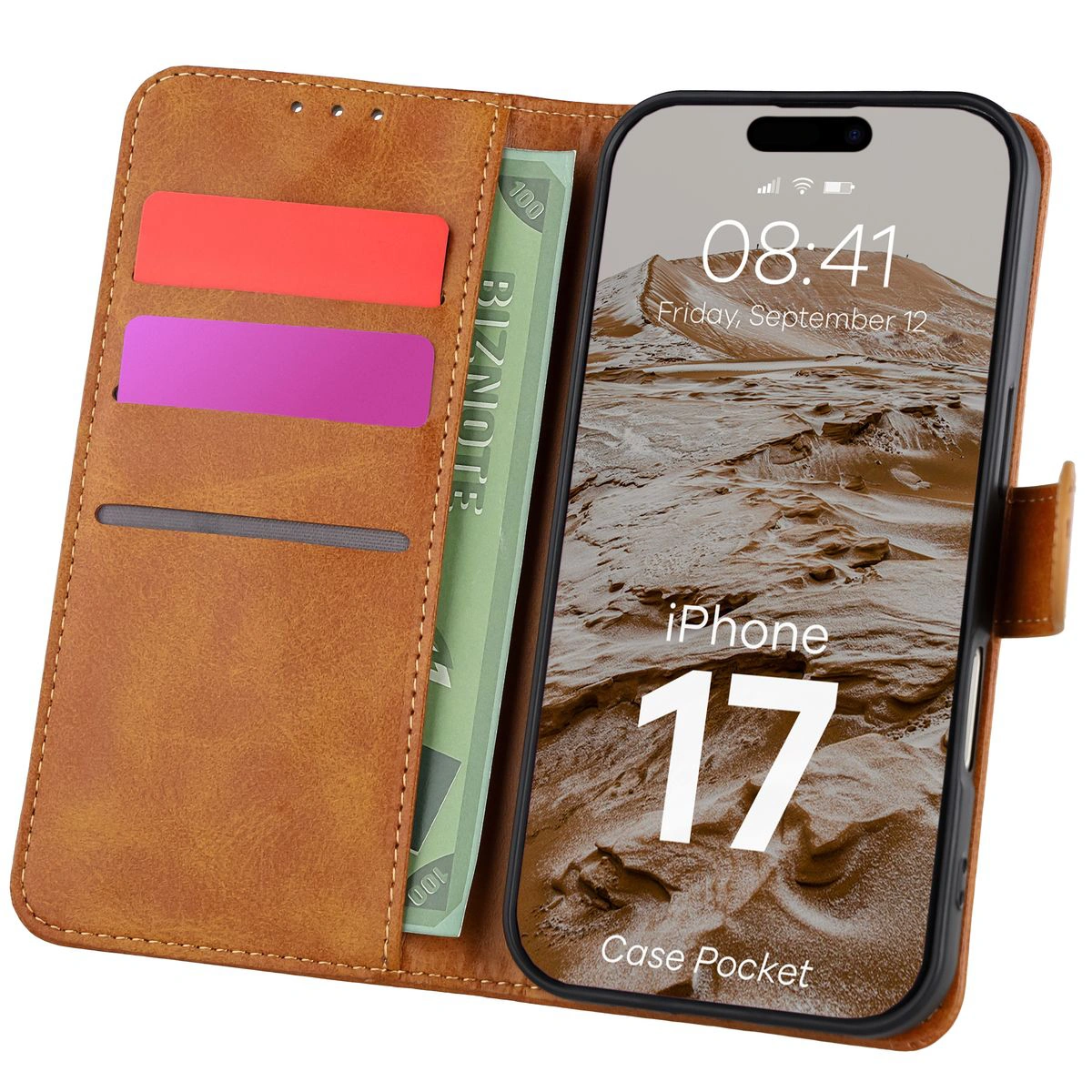 Etui cu clapă cu loc pentru carduri Bizon Case Pocket pentru Apple iPhone 17