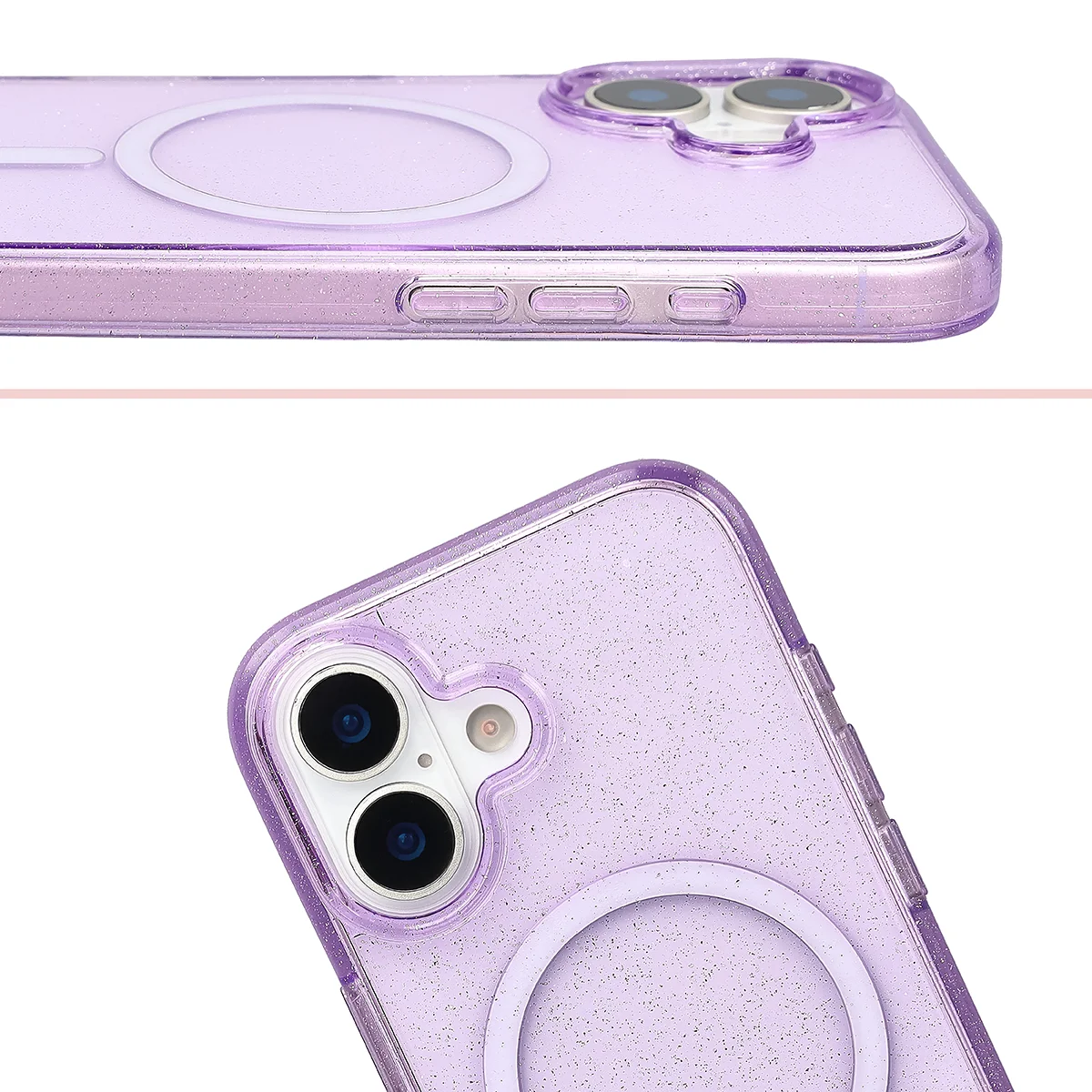 Podwyższone krawędzie aparatu i duże wycięcie w etui Bizon Case SparklO do Apple iPhone 17