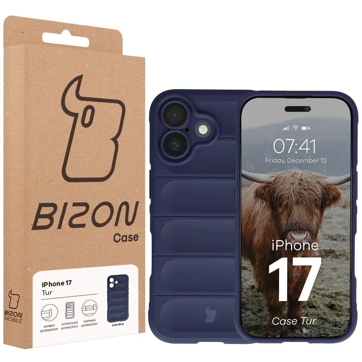 Front of the Bison Case box with a dedicated label for Apple iPhone 17