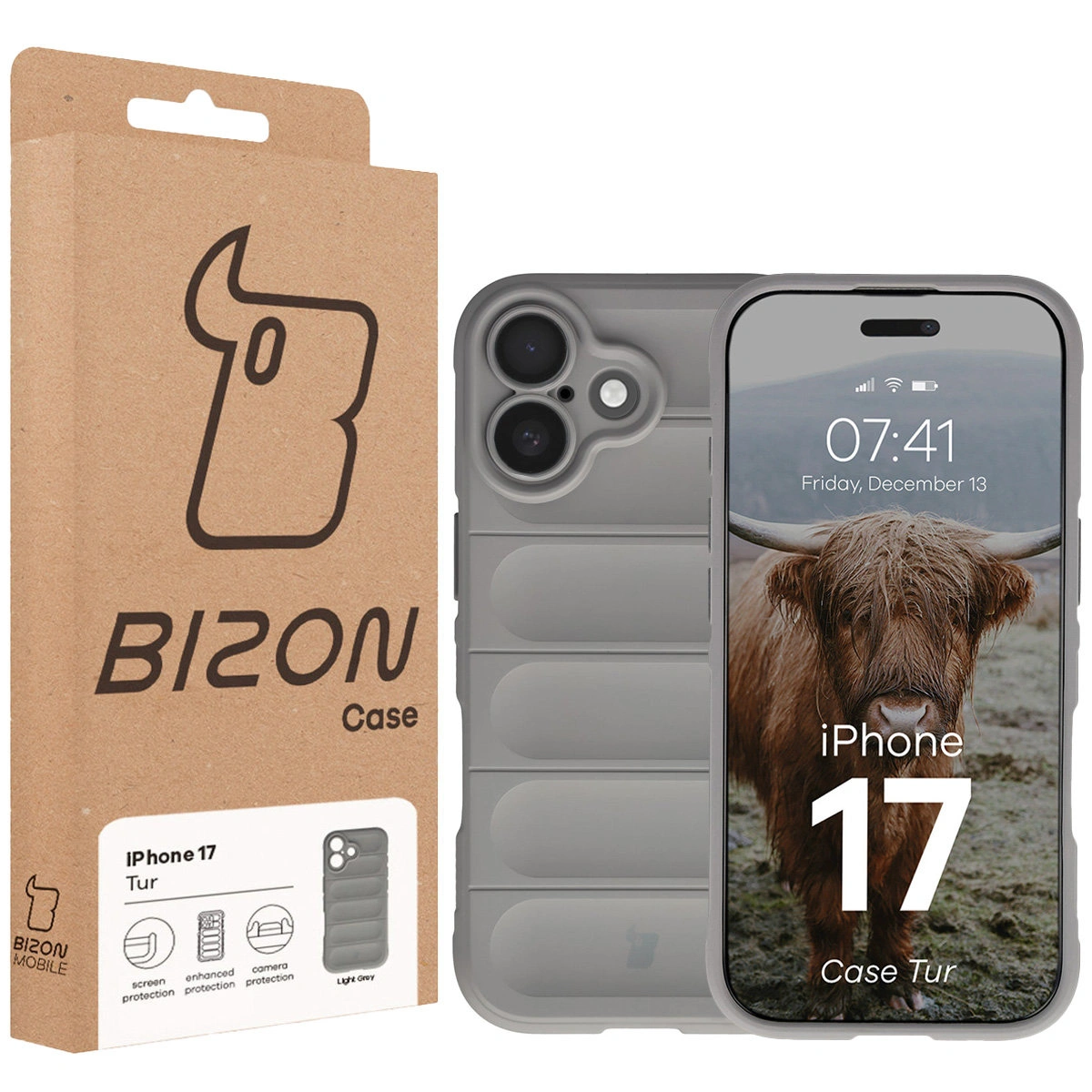 Front of the Bison Case box with a dedicated label for Apple iPhone 17