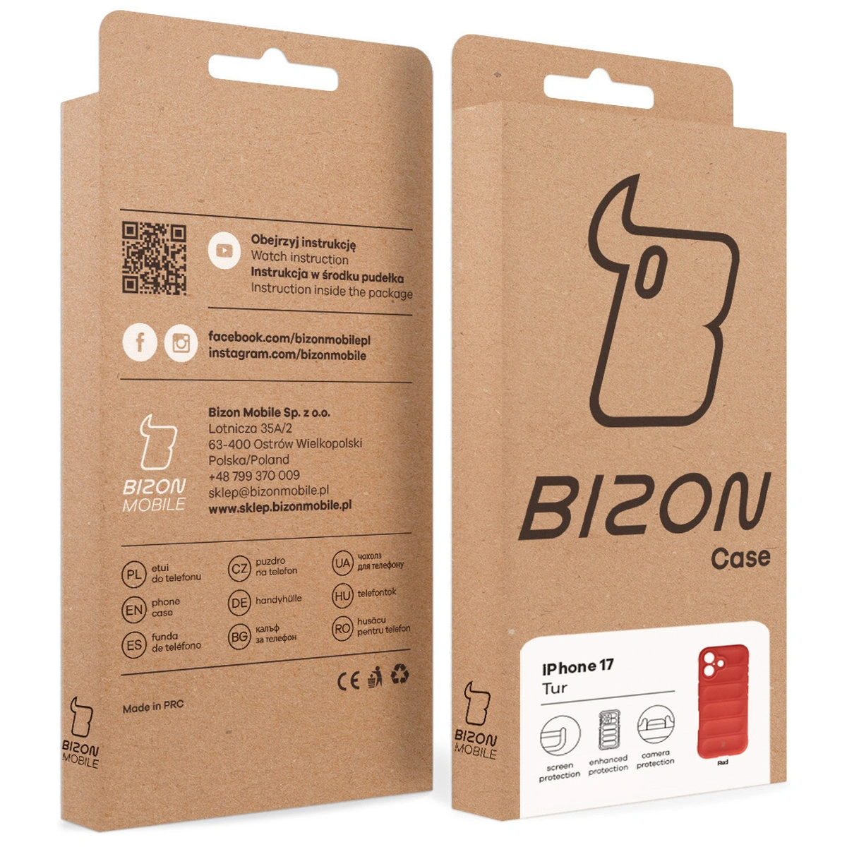 Kraft box of Bison Case with a dedicated label for Apple iPhone 17