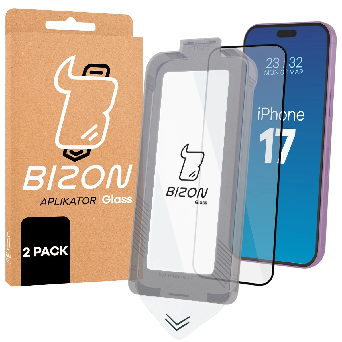 Szkło do łatwej aplikacji Bizon Glass Aplikator dla Apple iPhone 17