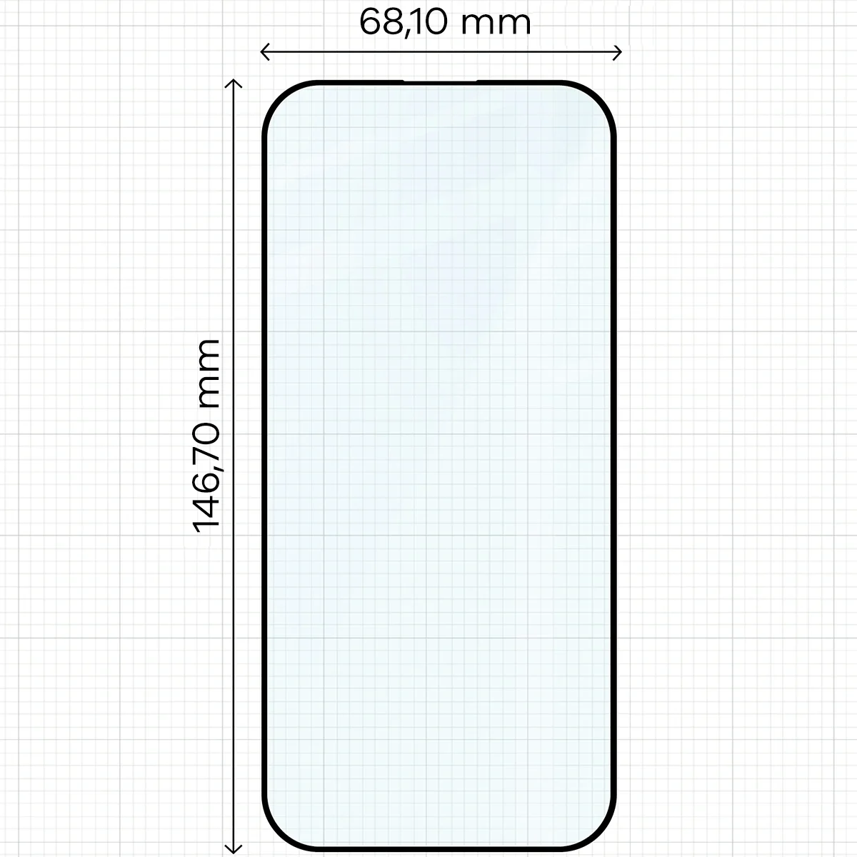 Dimensiunile sticlei pe riglă pentru Apple iPhone 17