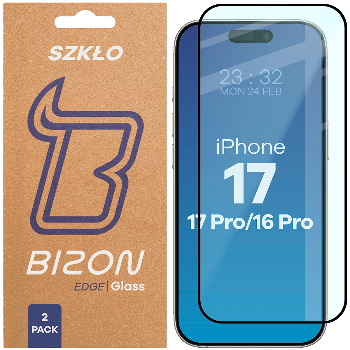 Szkło hartowane na cały ekran Bizon Glass Edge Duo dla Apple iPhone 17 / Apple iPhone 17 Pro / Apple iPhone 16 Pro