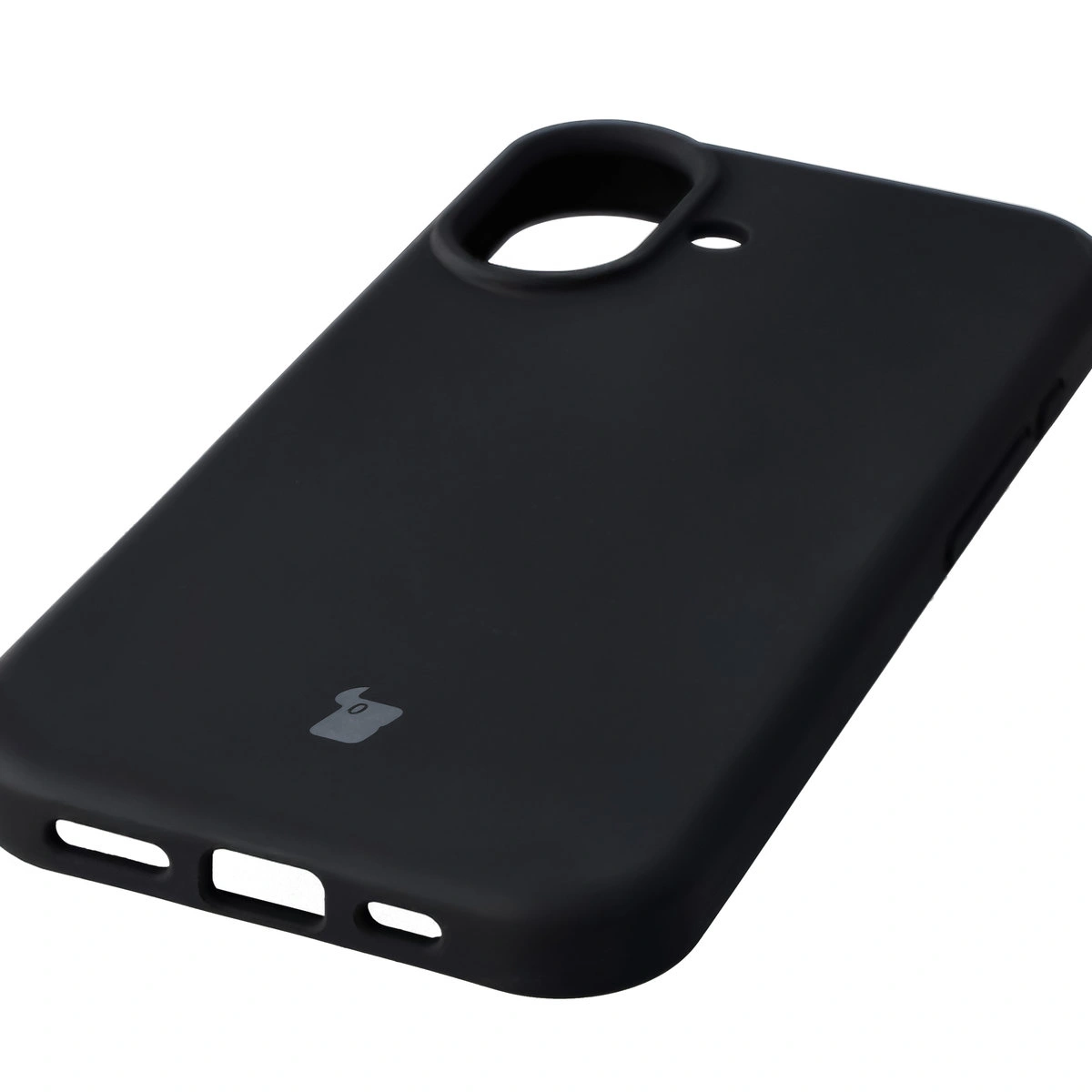 Close-up of precise cutouts and wireless charging capability in the Bison Soft Case for Apple iPhone 17