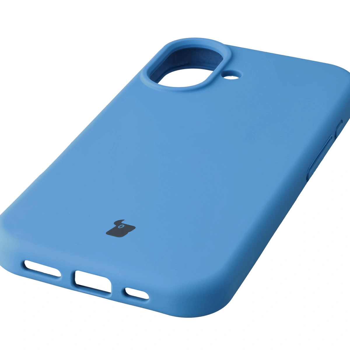 Close-up of precise cutouts and wireless charging capability in the Bison Soft Case for Apple iPhone 17