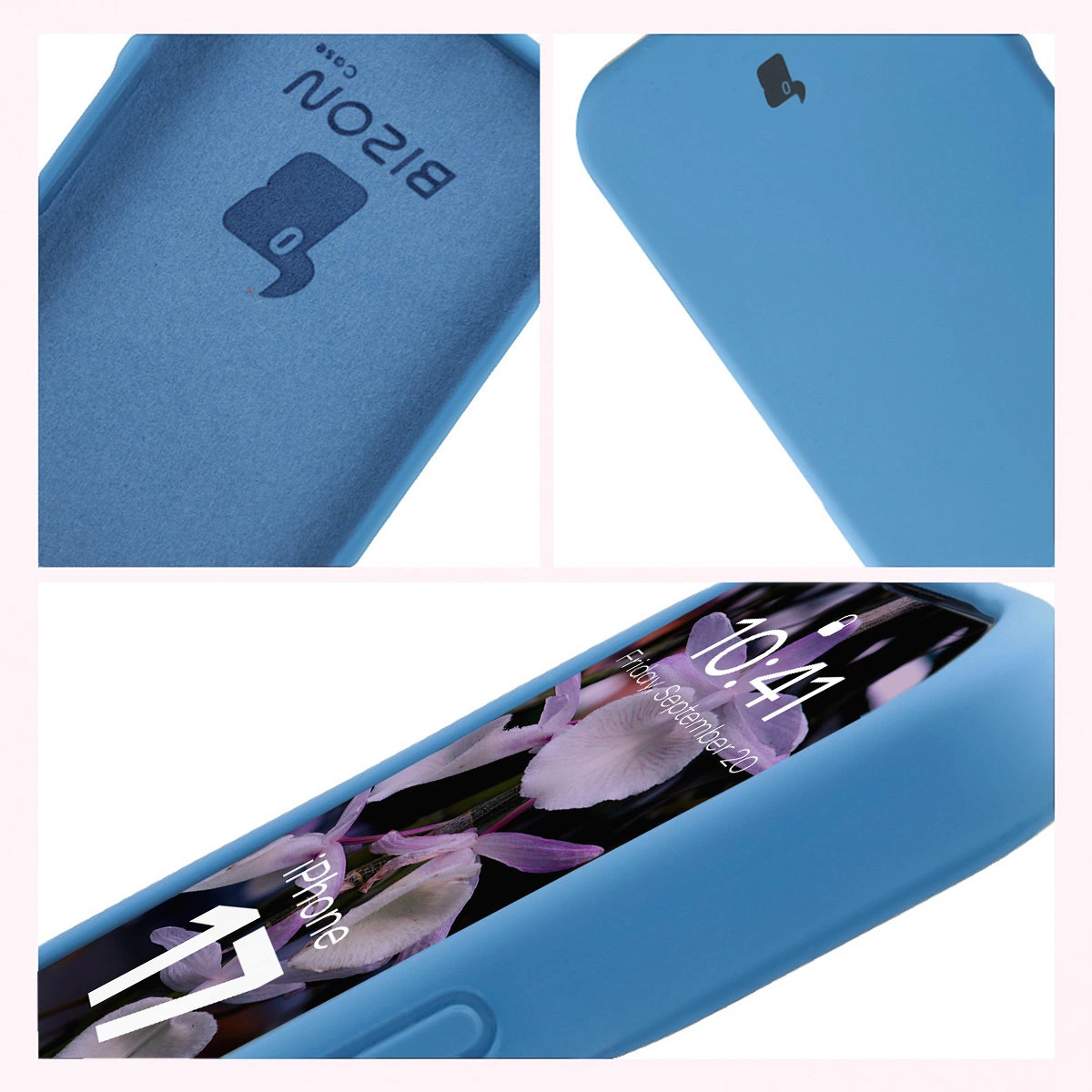 Bison Soft Case construction: integrated covers, raised edges, and microfiber padding for Apple iPhone 17