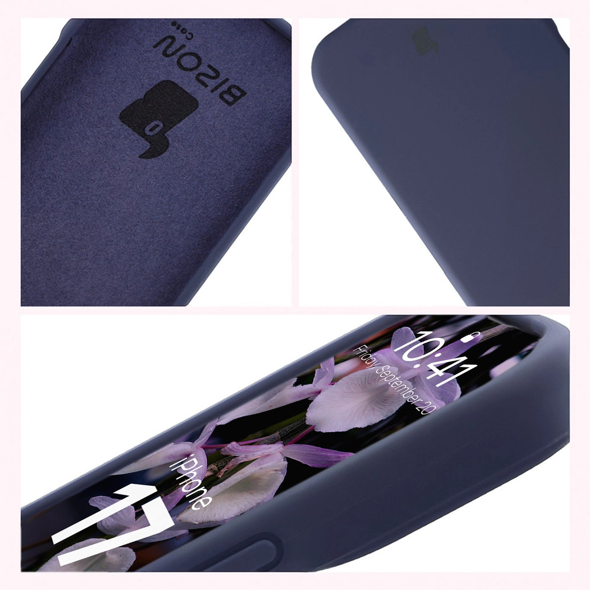 Konstrukcja etui Bizon Soft Case: zintegrowane osłony, podwyższone krawędzie i wyściółka z mikrofibry do Apple iPhone 17