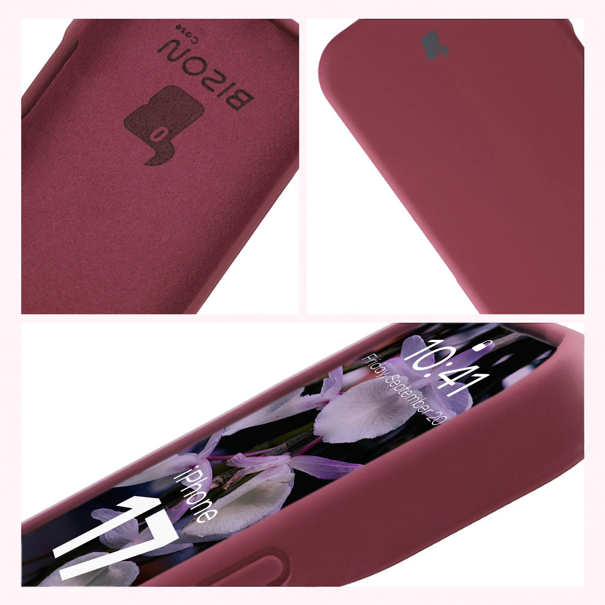 Konstrukcja etui Bizon Soft Case: zintegrowane osłony, podwyższone krawędzie i wyściółka z mikrofibry do Apple iPhone 17