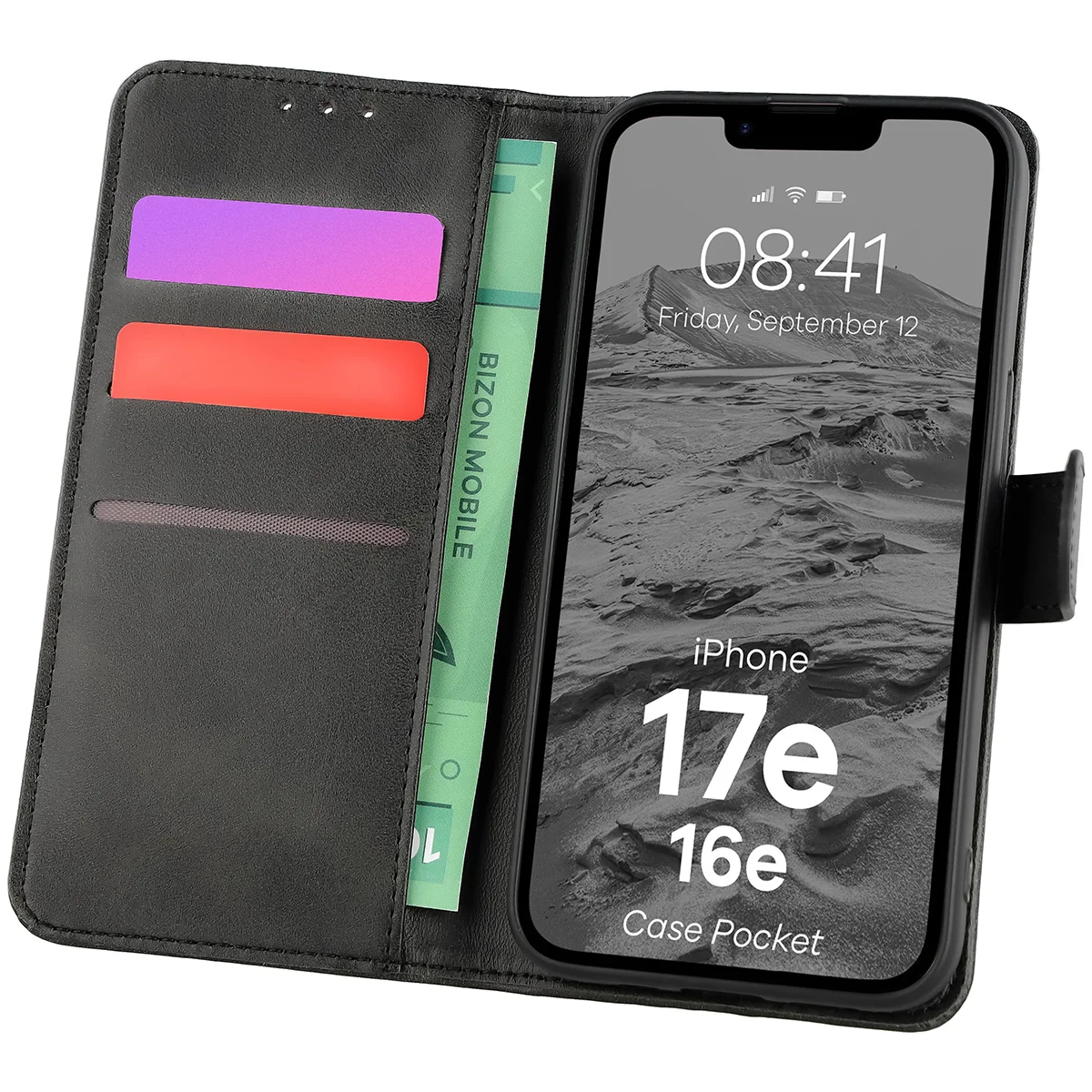Etui z klapką z miejscem na karty Bizon Case Pocket do Apple iPhone 17e /  Apple iPhone 16e