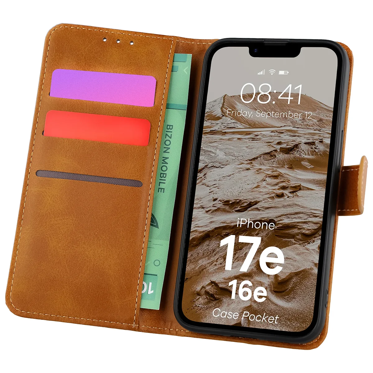Etui z klapką z miejscem na karty Bizon Case Pocket do Apple iPhone 17e / Apple iPhone 16e