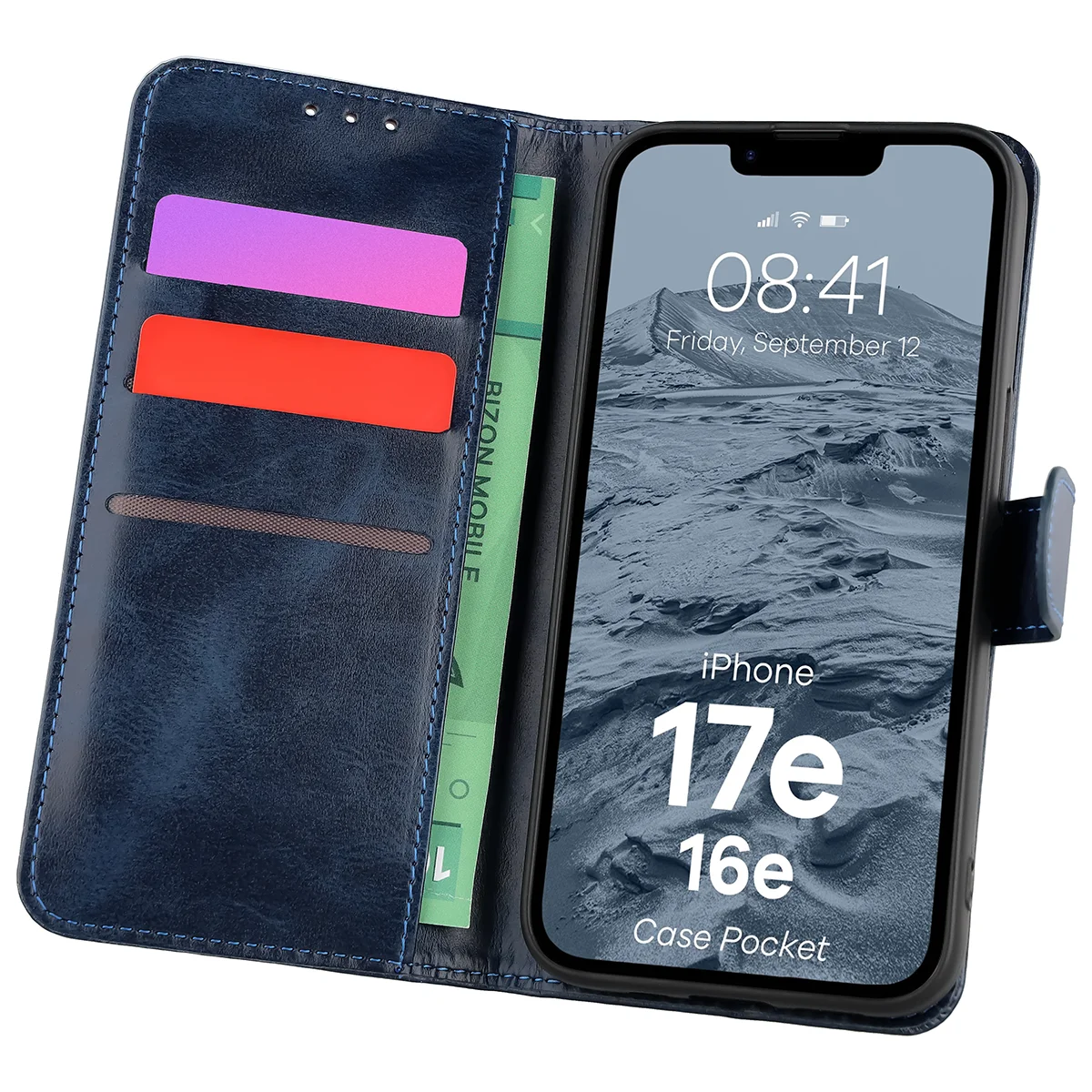 Etui z klapką z miejscem na karty Bizon Case Pocket do Apple iPhone 17e / Apple iPhone 16e
