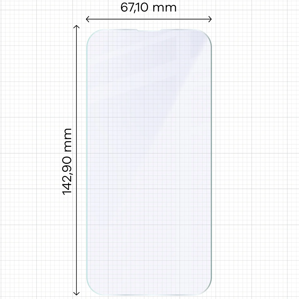 Miarka z wymiarami szkła hybrydowego Bizon Hybrid Mule do Apple iPhone 17e
