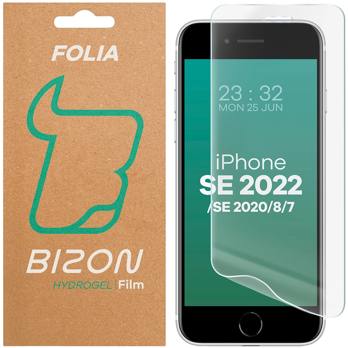 Verpackung und Hydrogel-Folie für den Bildschirm Bizon Glass Hydrogel Front für Apple iPhone SE 2022 / 2020 / 8 / 7