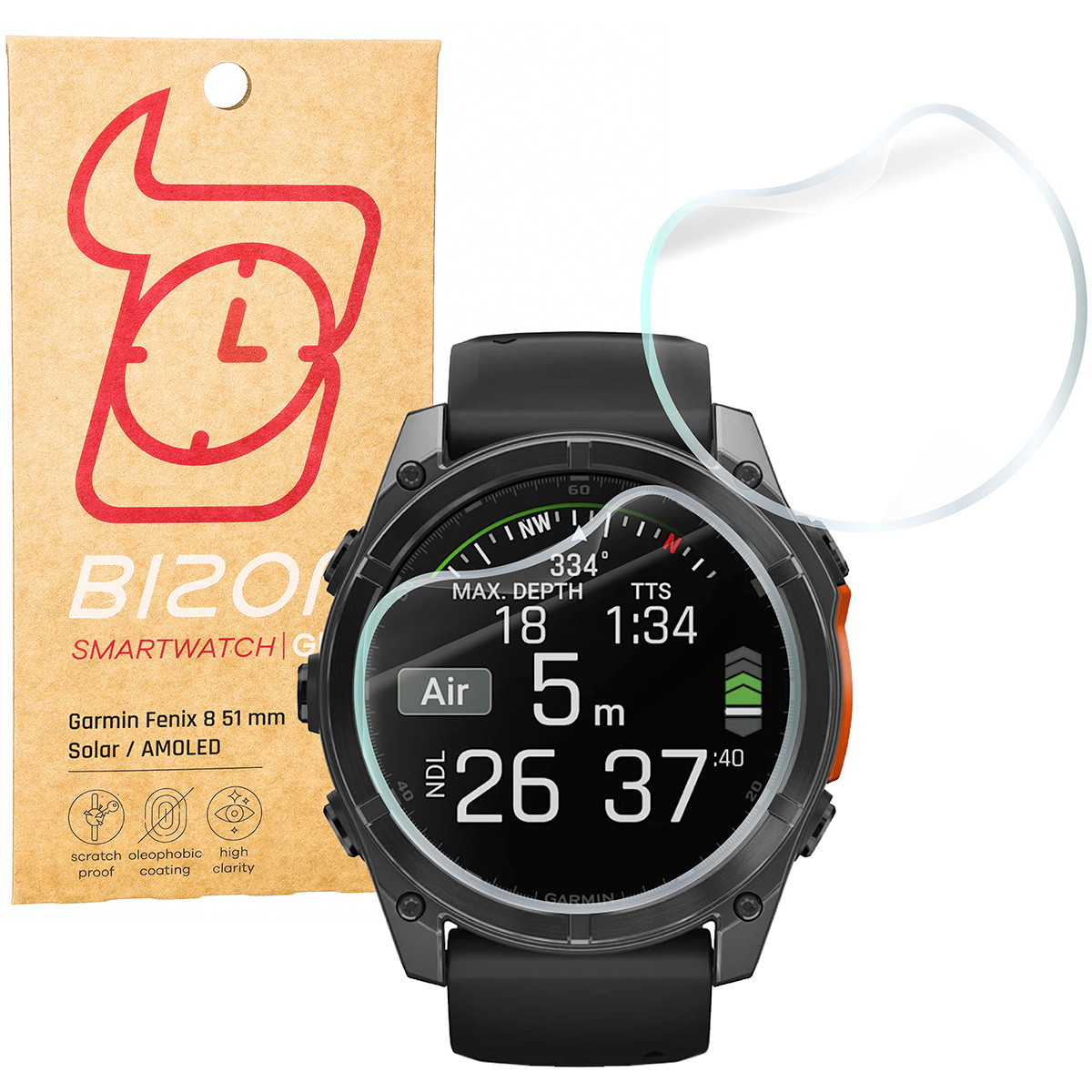 Hydrogel-Folie Bizon Glass Watch Hydrogel für Garmin Fenix 8 Solar 51 mm / AMOLED 47 mm / AMOLED 51 mm!