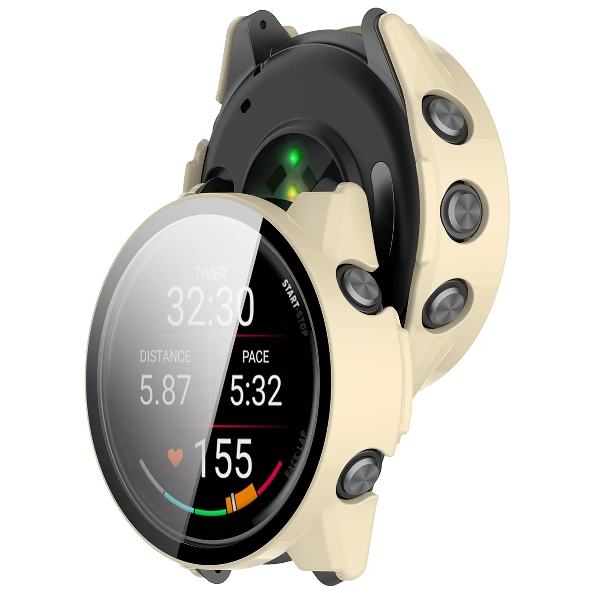 Bizon Case Watch Adamo beépített üveggel a Garmin Forerunner 70 / 170 / 170 Music számára