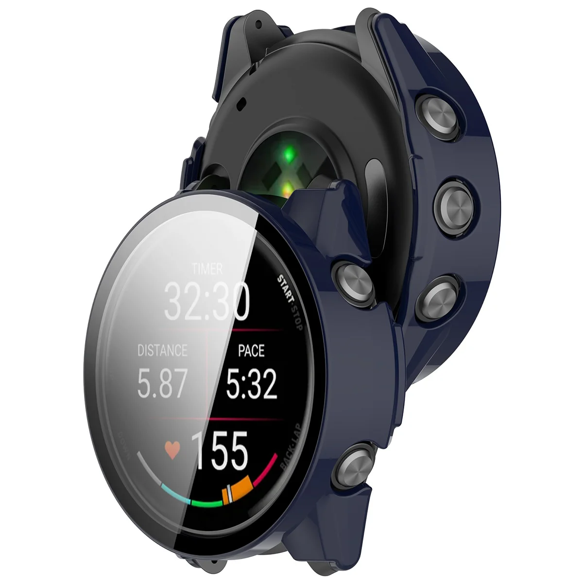 Bizon Case Watch Adamo beépített üveggel a Garmin Forerunner 70 / 170 / 170 Music számára